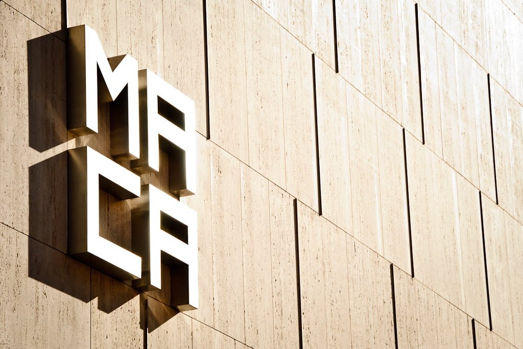 Travertine Tiles and Sign of Alicante Museum of Contemporary Art